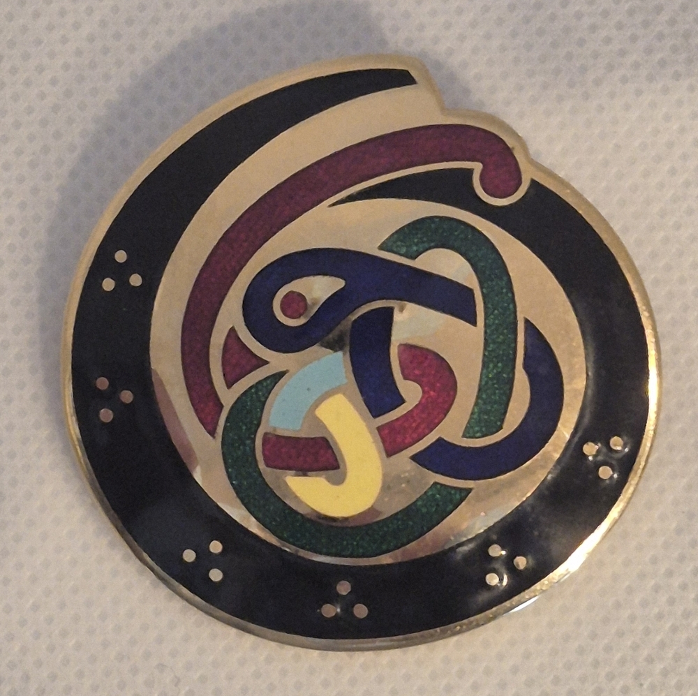 TARA WARE OF DUBLIN Vintage Colorful Cloisonné Enamel Celtic Knot Design Brooch